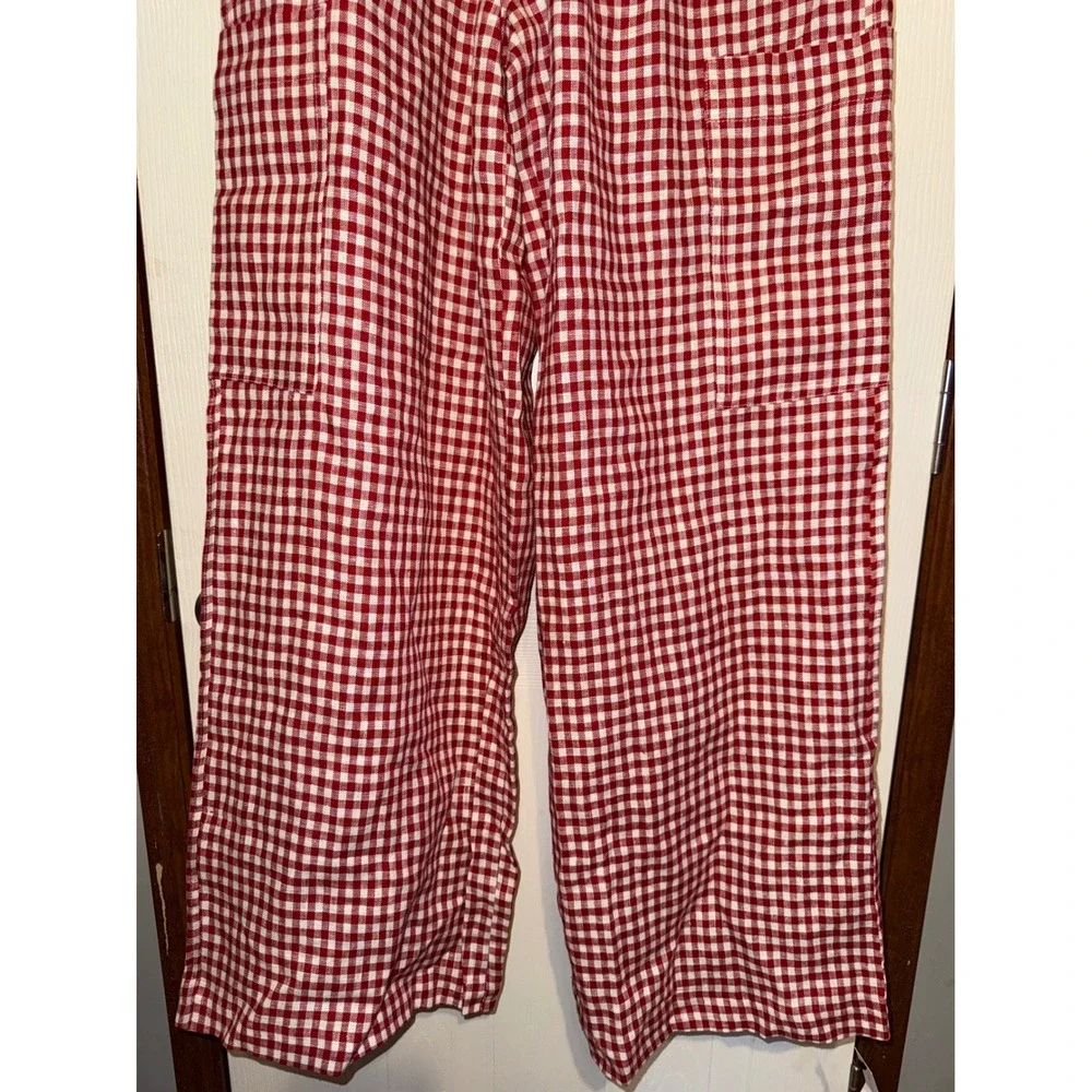 Reformation Ethan Linen Pant Tomato Check Red Gingham Cargo Pants Size S NEW
